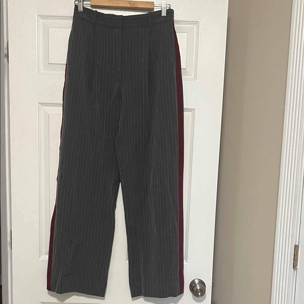 BCX Gray Pinstripe Pants with Red Accents